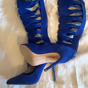 Blue thigh high boots